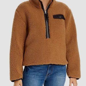 Pistola Women's Brown Sherpa Teddy 1/2 Zip Pullover Jacket Coat M
